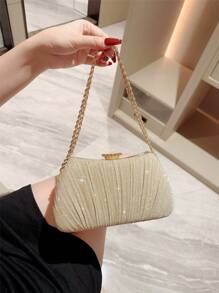 An Elegant Metal Wire Box Shape Evening Clutch Bag, Fashioned With Metal Chain Decoration, For Parties, Formal Functions, Proms And Evening Gowns, Party Bag Perfect For Party Wedding Prom Dinner/Banquet Matching With Holiday Party Dress Evening Dress & Sequin Dress, Perfectly Matching With Prom Accessories - Gold - View 3