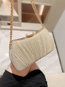 An Elegant Metal Wire Box Shape Evening Clutch Bag, Fashioned With Metal Chain Decoration, For Parties, Formal Functions, Proms And Evening Gowns, Party Bag Perfect For Party Wedding Prom Dinner/Banquet Matching With Holiday Party Dress Evening Dress & Sequin Dress, Perfectly Matching With Prom Accessories - Gold - View 4