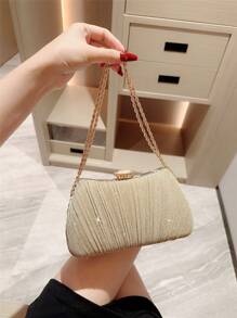 An Elegant Metal Wire Box Shape Evening Clutch Bag, Fashioned With Metal Chain Decoration, For Parties, Formal Functions, Proms And Evening Gowns, Party Bag Perfect For Party Wedding Prom Dinner/Banquet Matching With Holiday Party Dress Evening Dress & Sequin Dress, Perfectly Matching With Prom Accessories - Gold - View 2