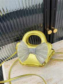 全新女孩水钻蝴蝶结单肩包节日礼物儿童时尚斜挎包女孩公主零钱包