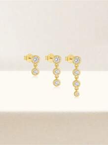 Kolczyki z 3 pojedynczymi oprawami w kształcie pierścienia, srebro próby 925, dla kobiet, luksusowe kolczyki z frędzlami, odpowiednie na imprezę, biżuterię ślubną