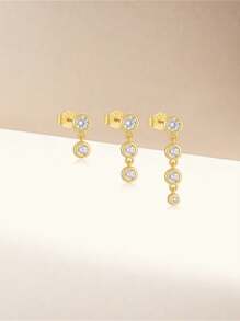 Kolczyki z 3 pojedynczymi oprawami w kształcie pierścienia, srebro próby 925, dla kobiet, luksusowe kolczyki z frędzlami, odpowiednie na imprezę, biżuterię ślubną