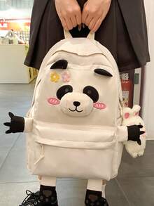 Cute Panda Backpack For Fashionable Cartoon Style Bag With Large Capacity For Students (Including Pendant) - White - View 1