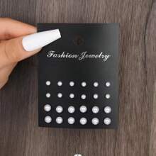 24pcs Set Pure White Pearl Classic Stud Earrings - Pearl Earrings - View 7