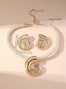1set/3pcs Simple & Stylish Conch Shell Pendant Necklace & Exaggerated Conch Shell Stud Earrings Set For Women, Ocean Style