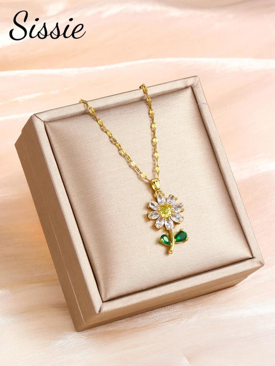 1 Stück Mode Kinder Halskette mit funkelnden Kupfer- und Kubikzirkonia Rosenblüten Anhänger mit Edelstahlkette, geeignet für Kindermode-Partys, Bankette, Feiertage, Straßen-Schmuck für täglichen Gebrauch, Geschenk für Kinder Geburtstag, Schuleintritt