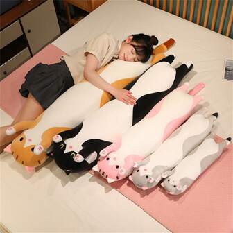 Large Size Long Strip Cat Plush Toy Soft Plush Stuffed Long Strip Cat Plush Toy Kawaii Stuffed Cat Pillow Waist Pillow Room Decoration Christmas Gift Birthday Gift Queue Gift For Kids(Due To Mass Production, There Will Be Slight Color Difference, The Actual Product Is Close To The Promotional Picture)