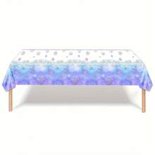 1 khăn trải bàn bằng nhựa chủ đề bông tuyết cho tiệc sinh nhật Frozen, đồ trang trí tiệc Winter Wonderland màu xanh và trắng, ngày lễ tình nhân trở lại trường - Khăn trải bàn hình bông tuyết màu xanh và tím - Xem 5