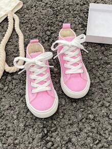 OPOEE帆布鞋，儿童中帮运动鞋，春秋季韩版，男女通用，时尚低帮休闲系带运动鞋，经典高帮运动鞋，百搭休闲运动滑板鞋 - 淺粉色 - 查看 3