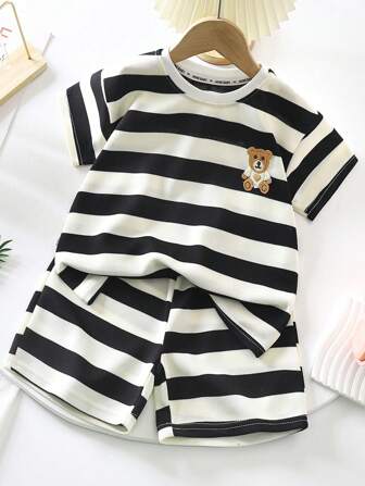 Young Boy Summer Short Sleeved Striped Set Baby Boys T-Shirt+Shorts Two-Piece Sets