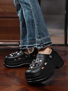 Thick Soled Slippers For Women Wearing High-End DIY Chain Cloud Sandals In Summer, New Fashionable Clogs For Women - Black - View 5