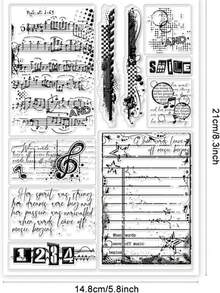 復古相框音符透明矽膠印章，適用於手工藝品製作/卡片製作裝飾工藝橡皮印章 - 無色 - 查看 2