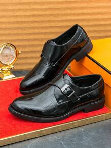 Crocodile Pattern Buckled Formal Men's Shoes, Suitable For Business, Socializing, Dance Parties And Weddings - Black - View 6