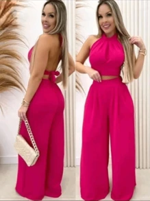 Duna Cropped Women's Set And Pantaloon Pants, Summer Model - Hot Pink - View 2