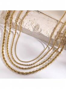 1條18K黃金電鍍扭繩鍊，男女適用，不銹鋼嘻哈龐克風格頸鏈