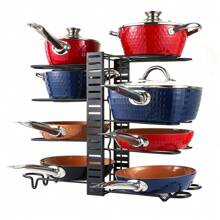 1pc Pots And Pans Organizer Under Cabinet, 8-Tier Pot Organizers Rack For Kitchen Organization And Storage, Adjustable Pan Organizers And Storage With 3 DIY Methods - Black - View 1