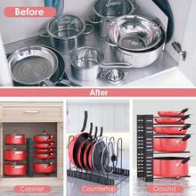 1pc Pots And Pans Organizer Under Cabinet, 8-Tier Pot Organizers Rack For Kitchen Organization And Storage, Adjustable Pan Organizers And Storage With 3 DIY Methods - Black - View 5