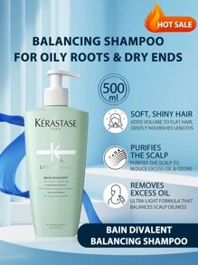 Kérastase KERASTASE SPECIFIQUE BAIN DIVALENT SHAMPOO 500ml Ausgleichendes Shampoo für fettigen Ansatz und trockene Spitzen. Specifique ausgleichendes Shampoo für fettige Kopfhaut und Haare, reinigt Öl vom Ansatz und feuchtet trockene Haarspitzen an - Grün - Übersicht 1
