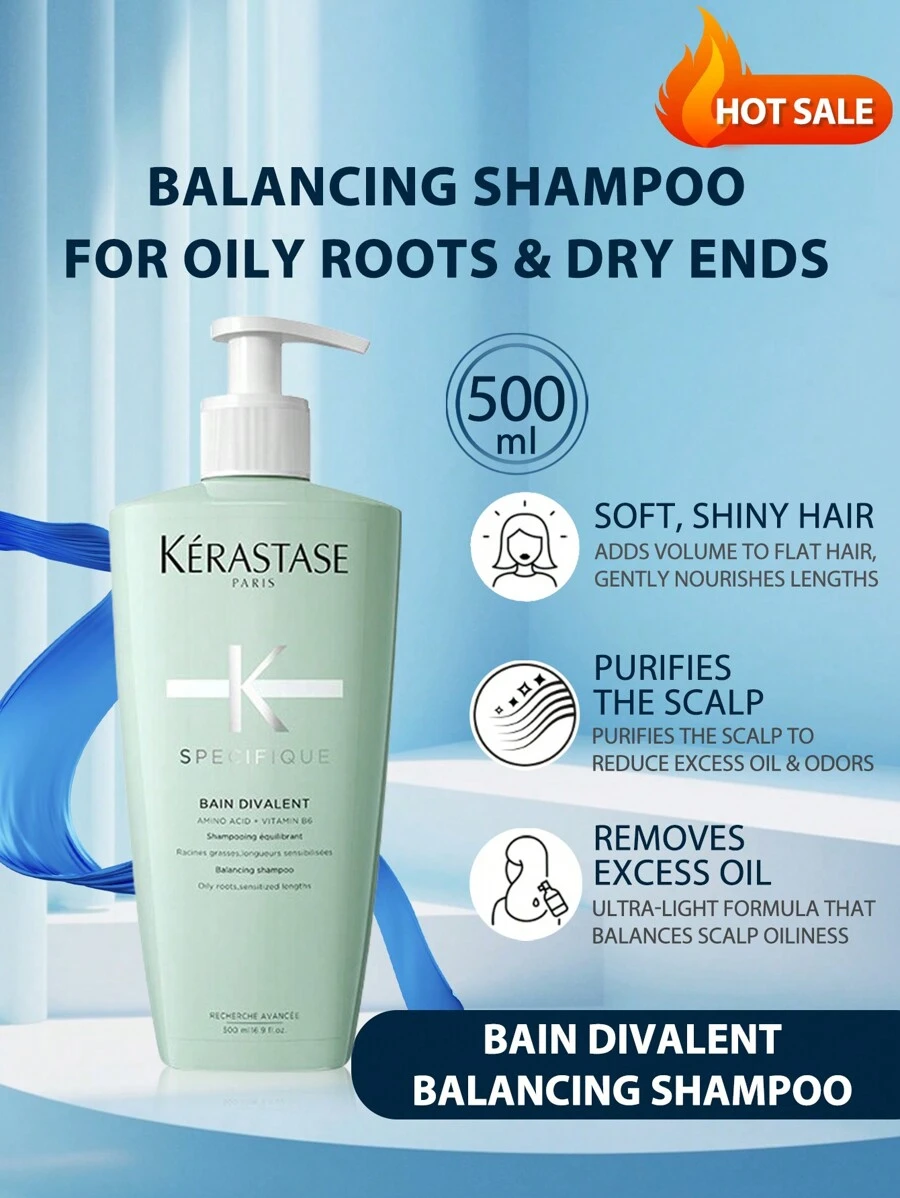 Kérastase KERASTASE SPECIFIQUE BAIN DIVALENT SHAMPOO 500ml Ausgleichendes Shampoo für fettigen Ansatz und trockene Spitzen. Specifique ausgleichendes Shampoo für fettige Kopfhaut und Haare, reinigt Öl vom Ansatz und feuchtet trockene Haarspitzen an - Grün - Übersicht 1