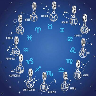 1 Conjunto de 12 Pingentes de Joias com Signos do Zodíaco (Áries/Touro/Gêmeos/Câncer/Leão/Virgem/Libra/Escorpião/Sagitário/Capricórnio/Aquário/Peixes)