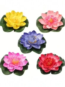 5pcs Artificial Lotus Leaves, Floating Lotus Flower Decor, Fake Lotus, Pond Decoration Fake Flowers, Floating Foam Lotus, Simulated Real Lotus Leaves, Suitable For Garden Pond Aquarium Decor, With Lotus Leaves Artificial Floating Foam Lotus, Realistic Decoration, Suitable For Home Garden Pond Decor, Diwali, Easter, Christmas - Multicolor - View 8