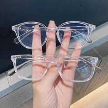 2pcs Transparent Plastic Round Square Frame Clear Glasses For Women Daily Use,Study,Reading - Clear - View 9
