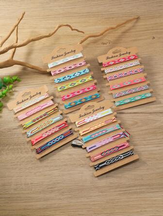 6 件波西米亚风格友谊手链套装，机织和手工编织细复古，海滩风格手链，母亲节礼物，注意：实际颜色可能与图片不同