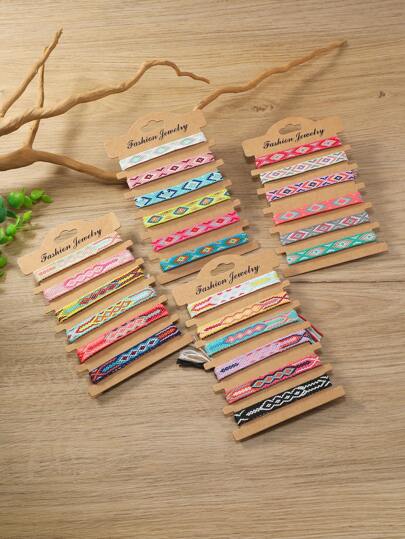 6pcs Bohemian Style Friendship Bracelets Set, Machine Woven & Hand Woven Thin Vintage, Beach Style Bracelets, Gift For Mother's Day, Note: Actual Color May Vary From The Image