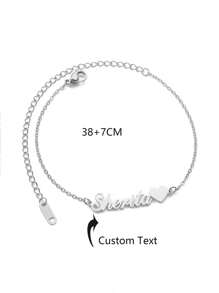 1PC Custom Name Bracelet With Heart Stainless Steel 18k Plated Gold Personalized Name Bracelet For Women Girl Fashion Daily Jewelry Gift - Silver - View 4