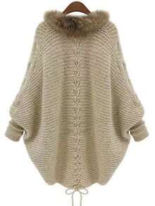 JIANHU V-Neck Long Sleeved Western-Style Fur Collar Edge Cardigan