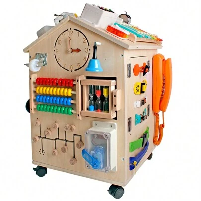 Montessori Wooden Busy House For Children Basic Life Skills And Fine Motor Training, Preschool And Learning Busy Boards, Sensory Play Toys, Great Gifts For Boys And Girls