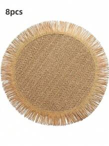 2 piezas/4 piezas/8 piezas Conjunto de individuales de papel con borlas redondas, individuales tejidos a mano naturales resistentes al calor de 15 pulgadas, adecuados para reuniones familiares, bodas y fiestas - Multicolor - Ver 17