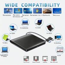External CD/DVD Drive For Laptop USB 3.0 Portable RW Drive/DVD Player For Laptop CD ROM Burner Compatible With Laptop Desktop PC Windows Linux - màu đen - Xem 6