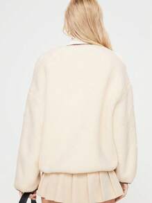 Women's Fashionable Elegant Round Neck Long Sleeve Short Jacket Top, Autumn/Winter - Apricot - View 3