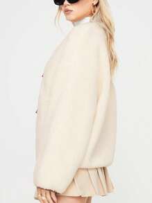 Women's Fashionable Elegant Round Neck Long Sleeve Short Jacket Top, Autumn/Winter - Apricot - View 5