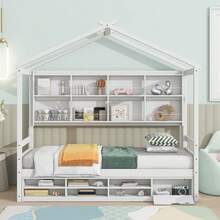 Nestfair Twin House Bed With Roof Fram - 白色 - 查看 3