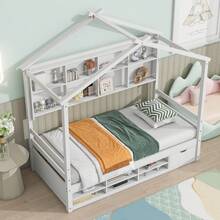 Nestfair Twin House Bed With Roof Fram - 白色 - 查看 2