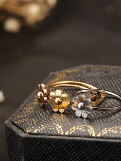 1 chiếc nhẫn bằng thép không gỉ đơn giản và dễ thương hình hoa cúc 7 cánh hoặc nhẫn ngón tay hình hoa hướng dương để đeo hàng ngày trong ngày lễ tình nhân