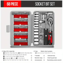 68-Piece Home & Garage Toolbox Set - Includes Pliers, Screwdriver, Socket Kit With Metal Construction