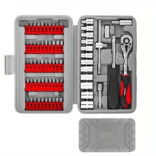 68-Piece Home & Garage Toolbox Set - Includes Pliers, Screwdriver, Socket Kit With Metal Construction