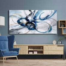1 pieza Arte de pared grande abstracto moderno - Cuadro en lienzo en blanco y azul, obra de arte de pared para sala de estar y oficina, decoración de pared sobredimensionada - Multicolor - Ver 6