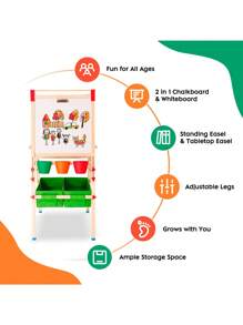 Kids Easel Wooden Kids Art Easel Double-Sided Standing Easel For Kids Height Adjustable Preschool Art Easel With Paper Roll Storage Box Watercolor Pen For 3-15 Years Old (Green)