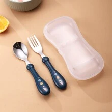 2pcs Stainless Steel Children Spoon And Fork Set With Storage Box, Cute Baby Feeding Cutlery For Home Use - Multicolor - View 15
