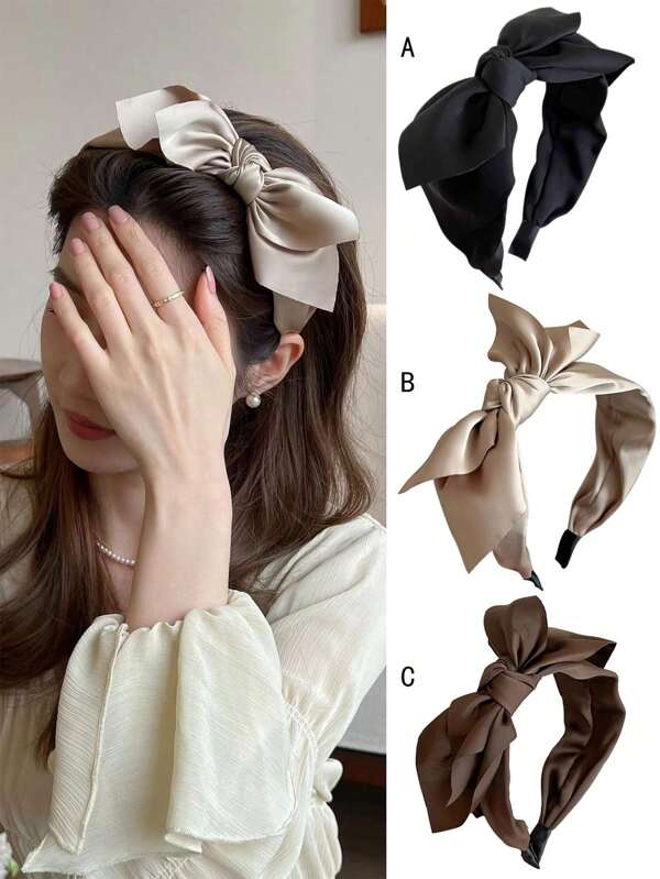 1pc Women's Multi-Color Bow Solid Headband, Elegant Minimalist Style For Headwear, Suitable For Daily Gatherings,Hairband,Hair Hoop Headbands