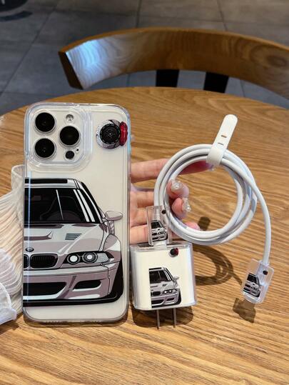 Set de 5 piezas: Funda de teléfono + Protector de cable de datos, Patrón de coche, Cubierta protectora de adaptador de carga rápida compatible con iPhone 7/8/7p/8p/X/Xs/Xr/Xsmax/11/11pro/11promax/12/12pro/12promax/12MINI/13/13pro/13promax/13MINI/14/14pro/14plus/14promax/15/15pro/15plus/15promax/16/16pro/16proamx/16plus/17/17pro/17promax/17AIR