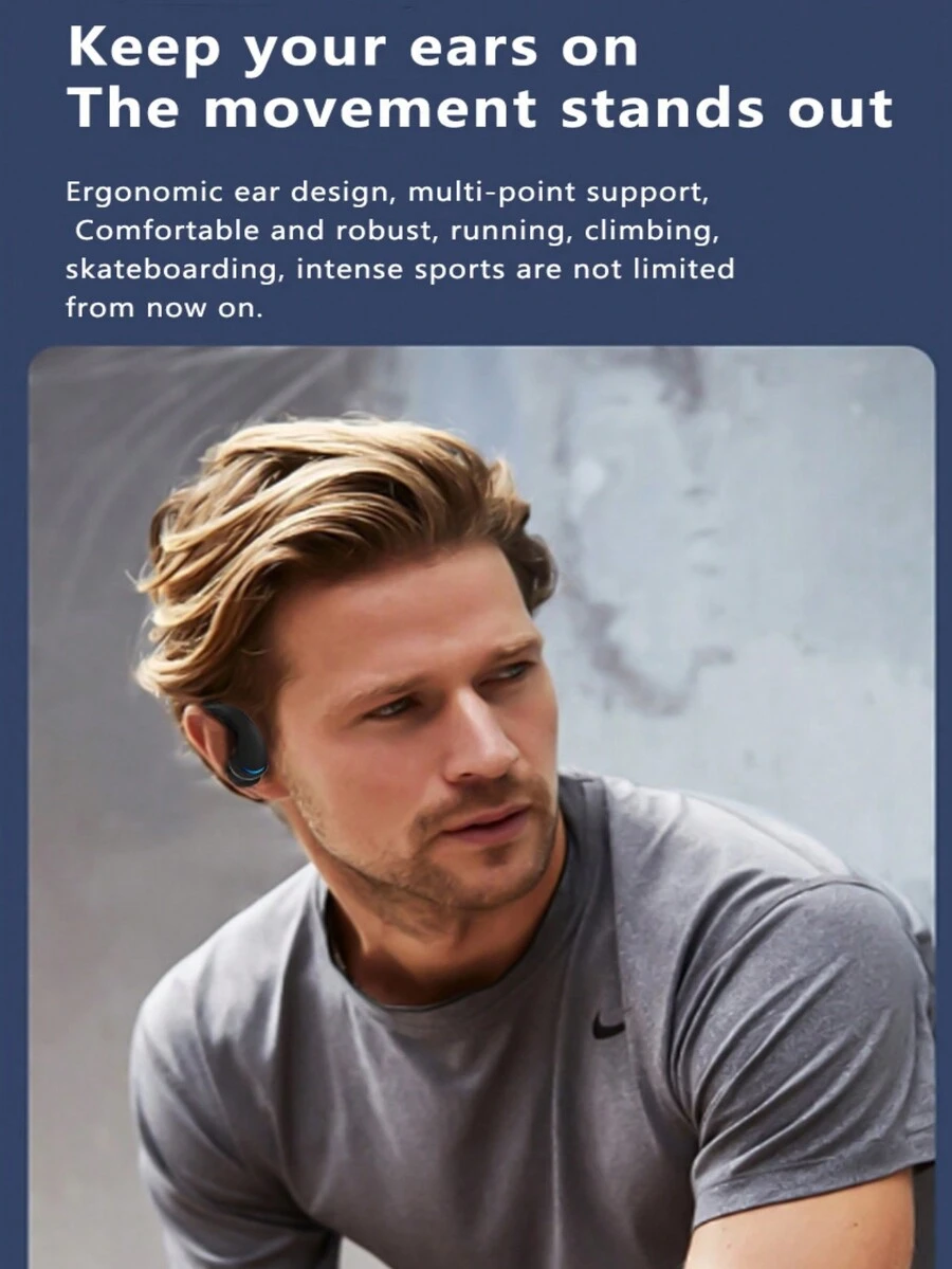 Waterproof Stereo Noise-Proof Wireless Bluetooth Earphones For Outdoor Sports, Swimming, Running With Ear Hooks - Black - View 1