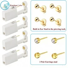 8 Pieces Set Disposable Ear Piercing Kits,Include With 4 Pack Self Ear Piercing Gun With Built-In Cubic Zirconia Ear Studs,4pcs Ear Stud,Professional And Home Use For Women Men - White - View 15