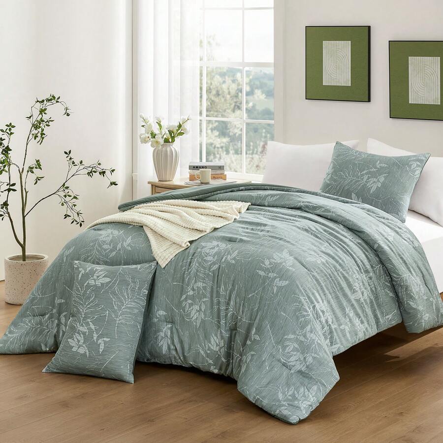 Downluxe Comforter Set - Bedding Comforter Sets, Botanical Flower Comforter, Soft Reversible Floral Comforter And Pillow Sham For All Seasons - Dark Green - View 1