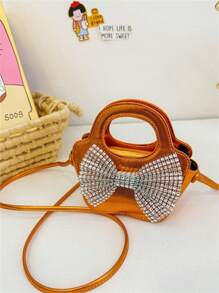 全新女孩水钻蝴蝶结单肩包节日礼物儿童时尚斜挎包女孩公主零钱包