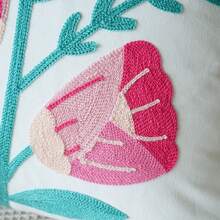 1入組粉色花卉刺繡枕套，現代極簡主義帆布刺繡沙發靠墊枕套床側靠背辦公室腰靠枕 - 白色 - 查看 4